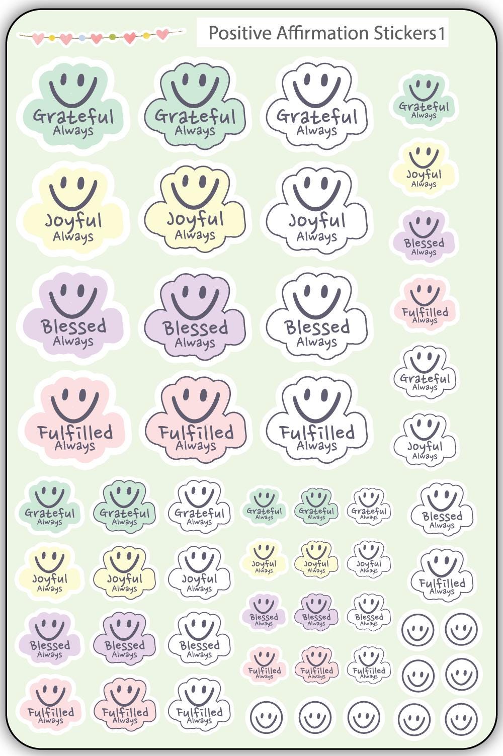 Korean and English Affirmation Stickers – Waterproof Smiley Face Set | Inspirational Journal & Planner Stickers | Positive Encouragement