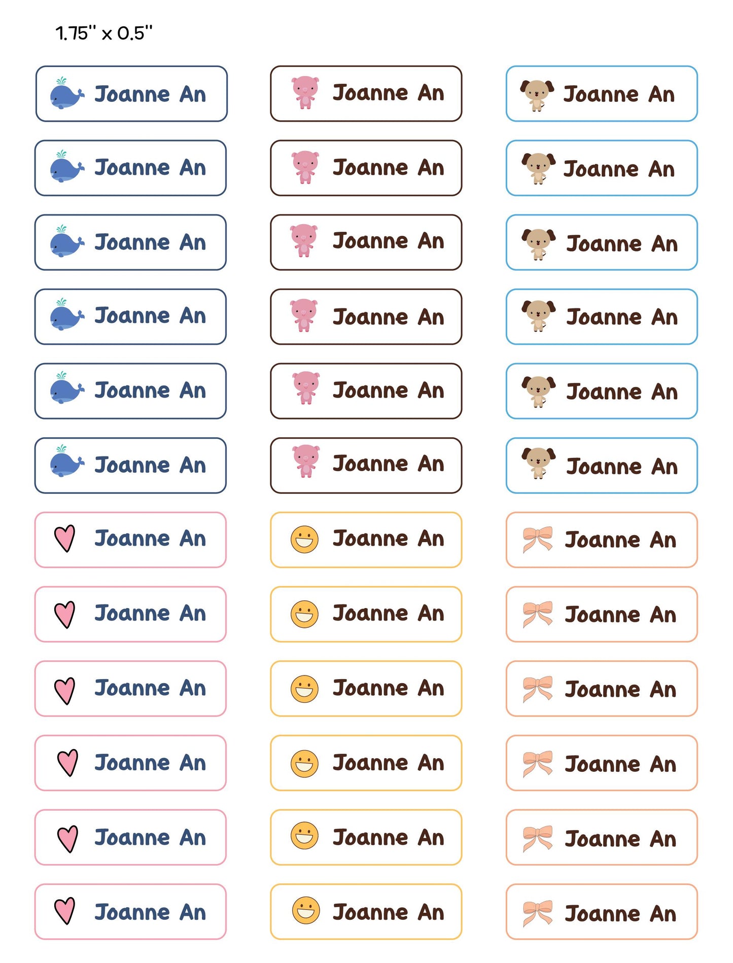 Custom Animal Name Stickers – 1.75"x0.5" Personalized Labels for Kids | Pig, Giraffe, Turtle, Jellyfish & More