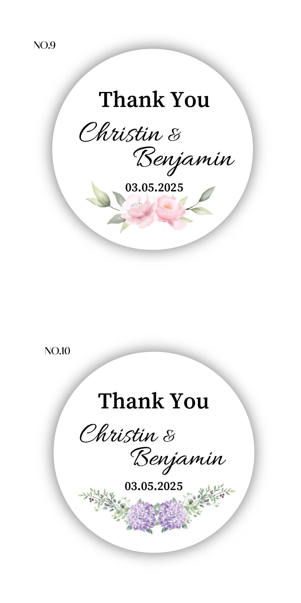 Custom Wedding Thank You Stickers – Floral Design, Personalized with Names and Date