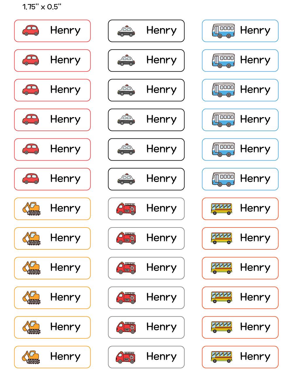 Custom Name Labels for Kids – Choose Your Transport Icons | Waterproof Stickers for School Supplies, Bottles, and Lunch Boxes