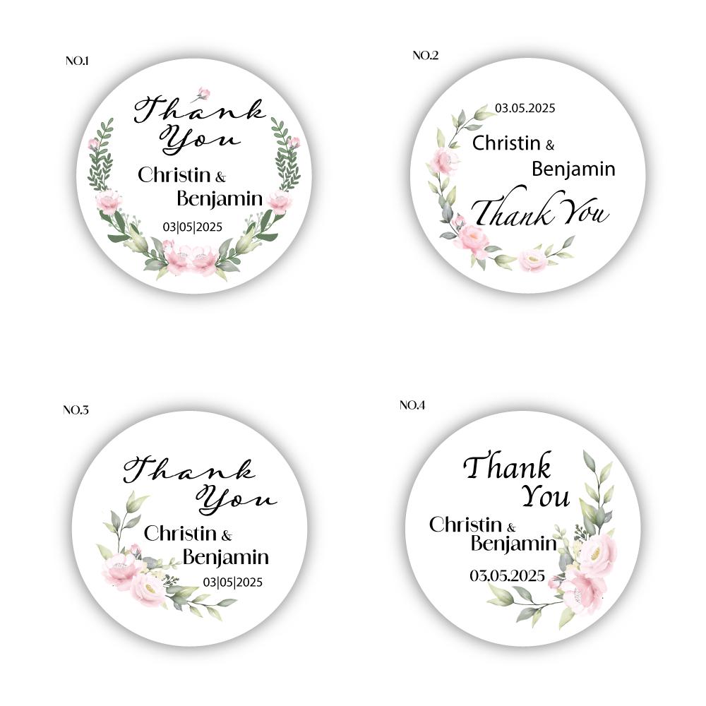 Custom Wedding Thank You Stickers – Floral Design, Personalized with Names and Date