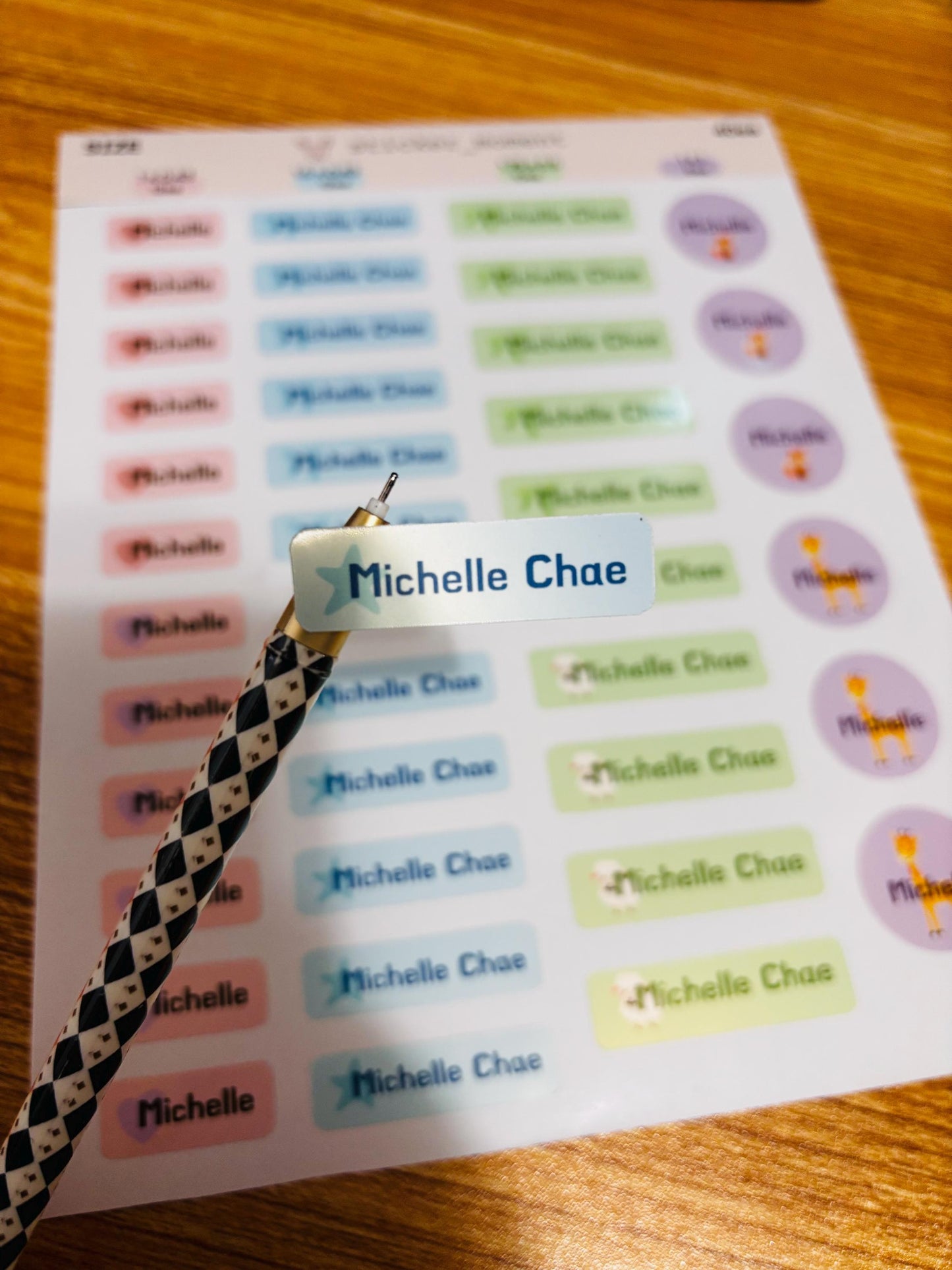 Custom Name Label Sticker Set – 40 Personalized Labels in 4 Sizes | Giraffe & Color Icons
