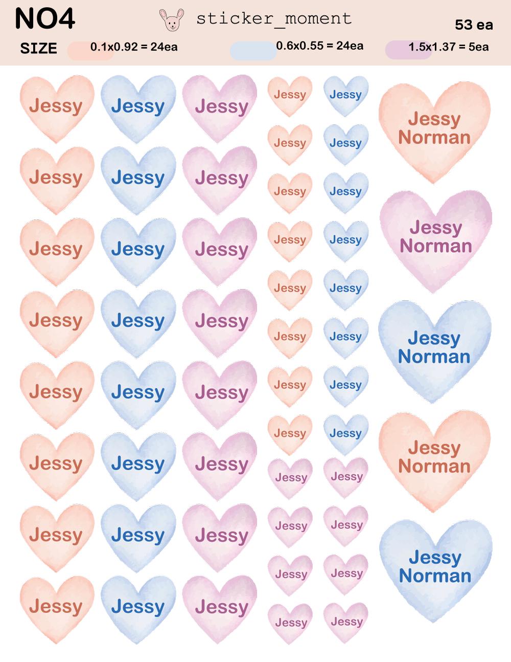 Heart Name Stickers – 108 Custom Labels for Kids and Gifts | Pink, Blue & Purple Pastel Colors