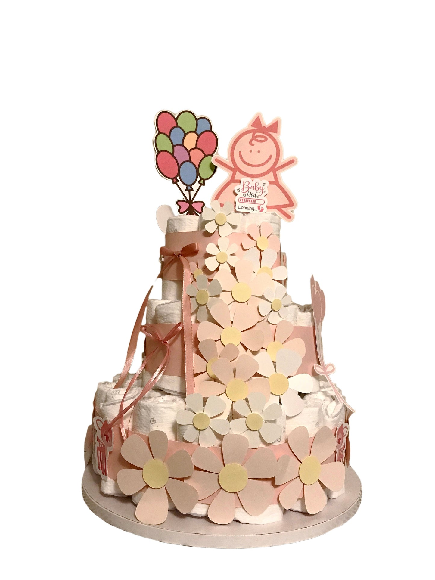 Baby in Bloom Diaper Cake / Sweet Baby Shower Centerpiece for New Parents / Adorable Diaper Cake for Nursery Decor  /shower Centerpiece