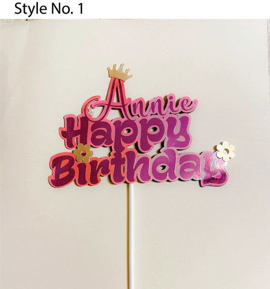 Custom Name Birthday Cake Topper – Glitter, Holographic Vinyl – 4 Styles – Personalized Cake Decoration for Girl Birthday Party