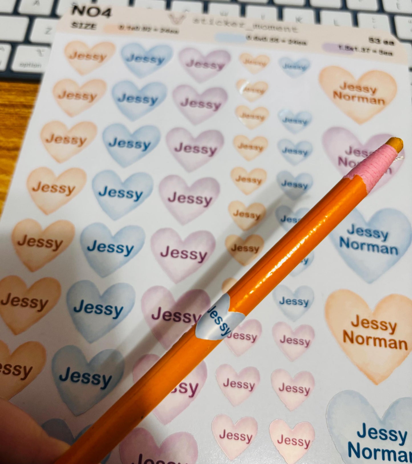 Heart Name Stickers – 108 Custom Labels for Kids and Gifts | Pink, Blue & Purple Pastel Colors