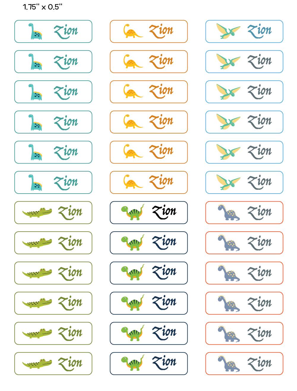 Dinosaur Name Stickers – Custom Labels for Kids | 1.75"x0.5" Personalized Waterproof Stickers
