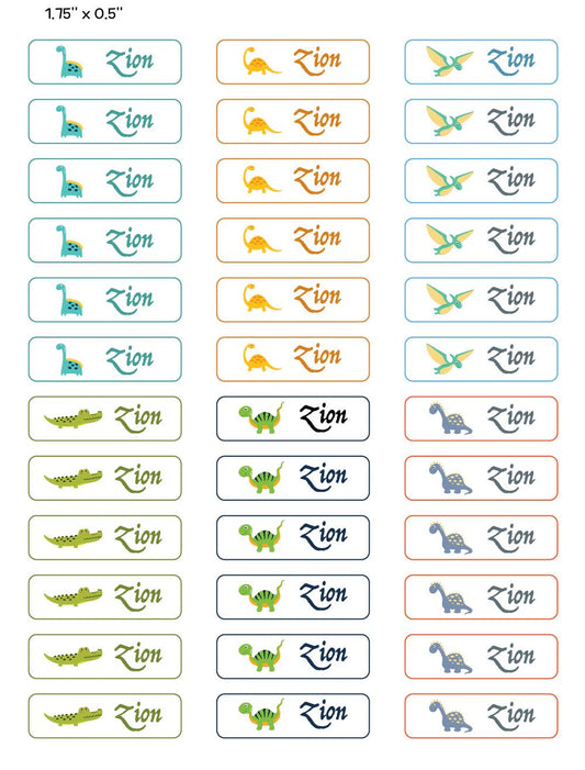 Dinosaur Name Stickers – Custom Labels for Kids | 1.75"x0.5" Personalized Waterproof Stickers