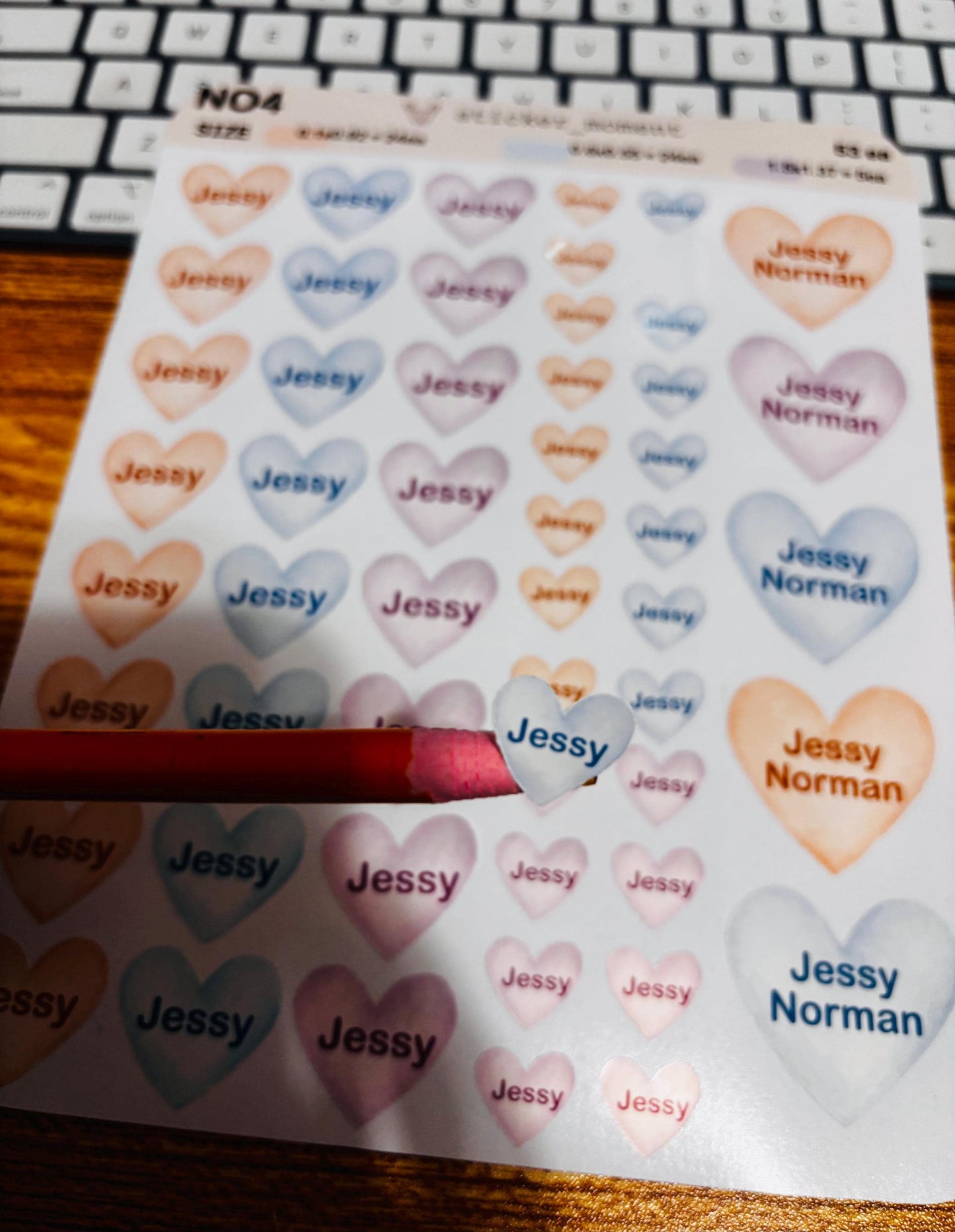 Heart Name Stickers – 108 Custom Labels for Kids and Gifts | Pink, Blue & Purple Pastel Colors