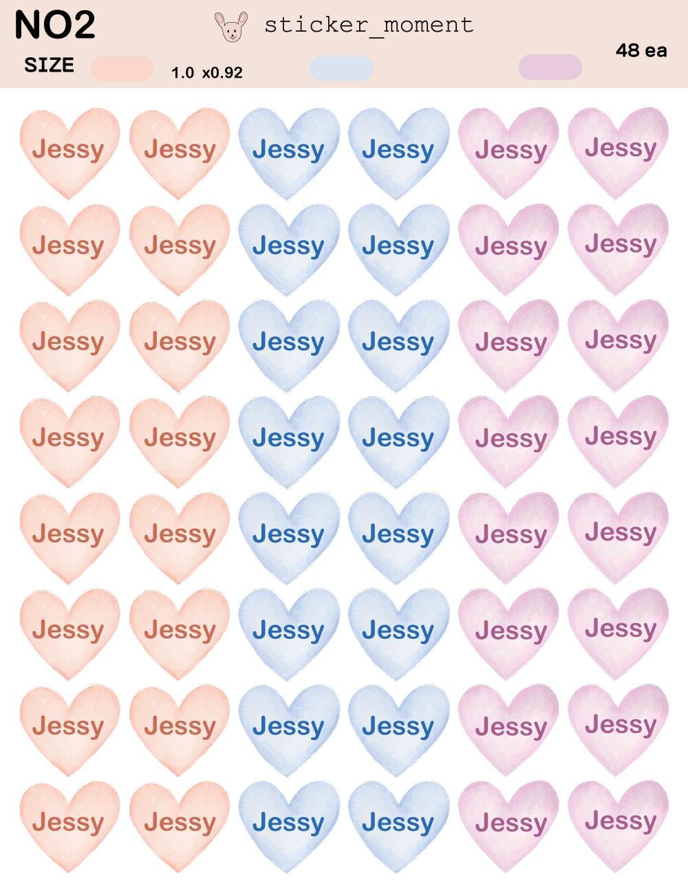 Heart Name Stickers – 108 Custom Labels for Kids and Gifts | Pink, Blue & Purple Pastel Colors