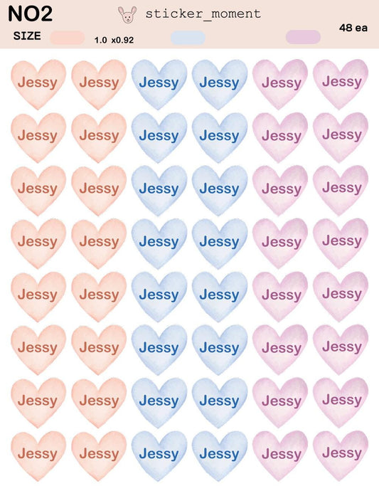 Heart Name Stickers – 108 Custom Labels for Kids and Gifts | Pink, Blue & Purple Pastel Colors