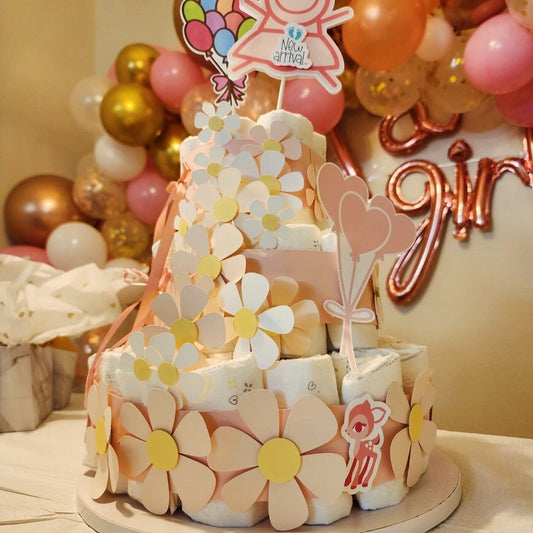 Baby in Bloom Diaper Cake / Sweet Baby Shower Centerpiece for New Parents / Adorable Diaper Cake for Nursery Decor  /shower Centerpiece