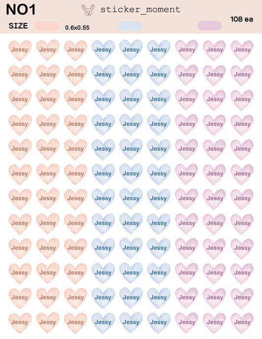 Heart Name Stickers – 108 Custom Labels for Kids and Gifts | Pink, Blue & Purple Pastel Colors