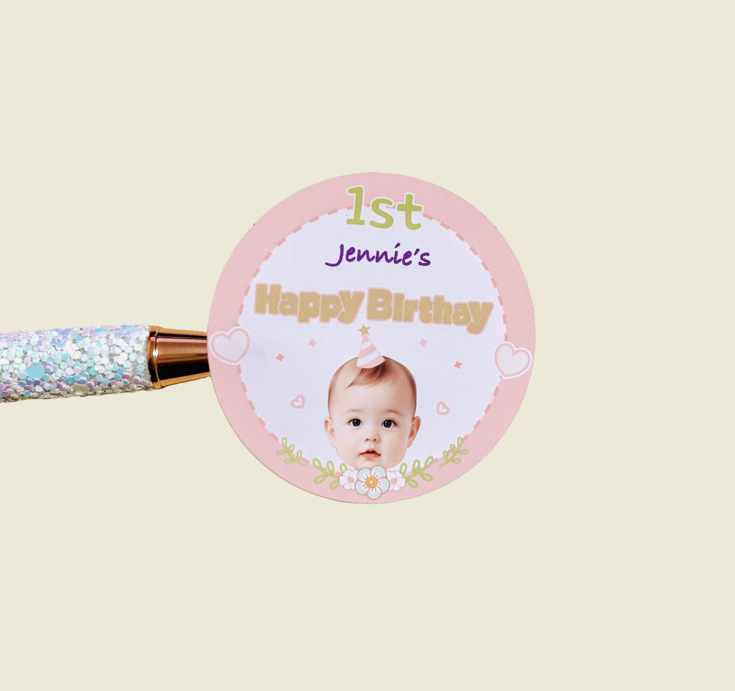 Custom 1st Birthday Photo Sticker – Personalized Baby Birthday Label, Party Favor, 4 Design Choices