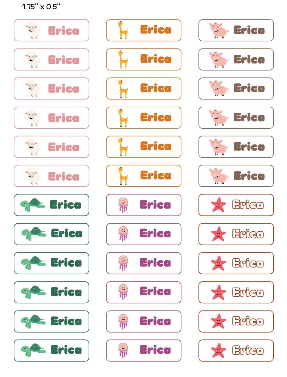 Custom Animal Name Stickers – 1.75"x0.5" Personalized Labels for Kids | Pig, Giraffe, Turtle, Jellyfish & More